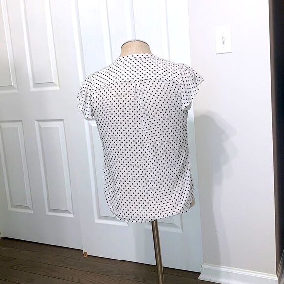H&M | Pleated Semi-sheer Women’s White Black Polka Dot Blouse Top - Picture 7 of 8